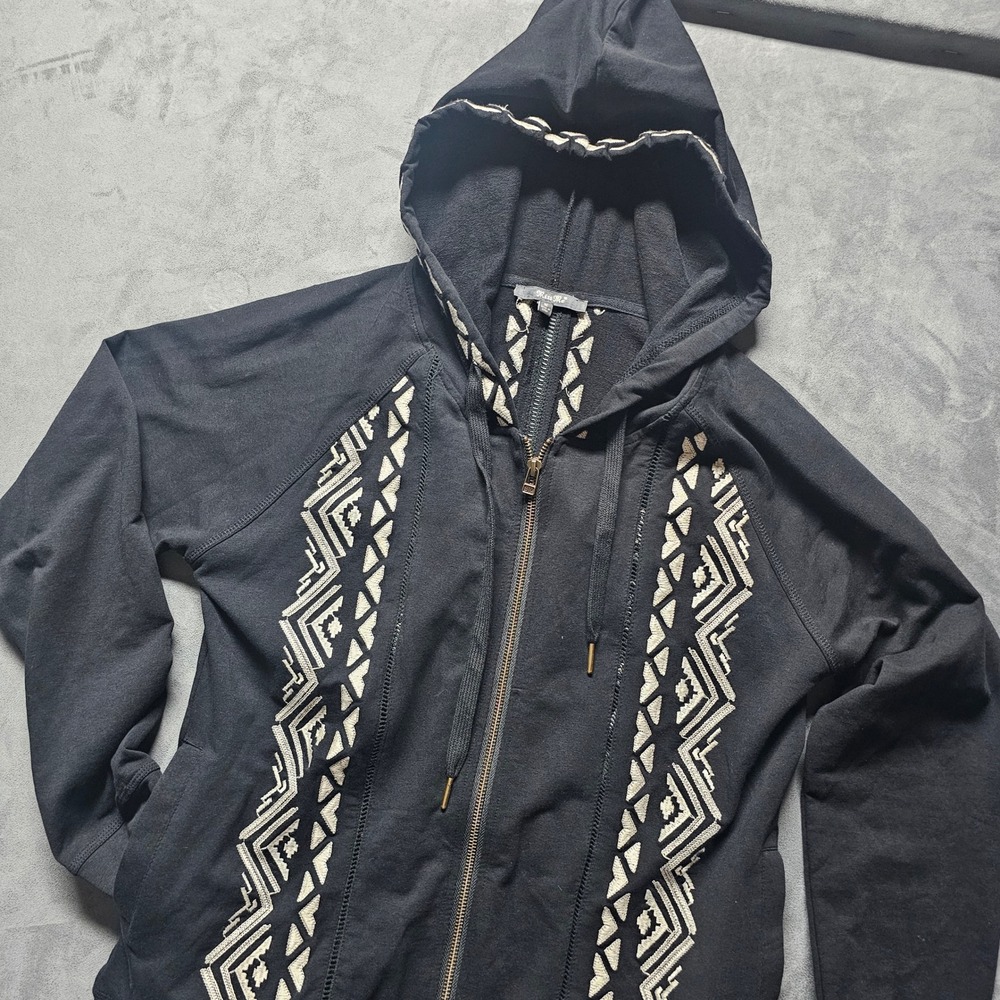 Miss‎ Me Womens Black Embroidered Zip Up Hoodie Boho Floral Geometric MDJ331L M